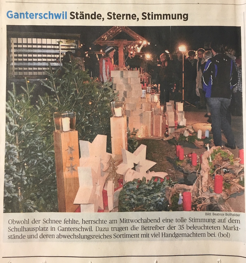 Unser Stand Weihnachtsmarkt Ganterschwil 2014 - erschienen in Alttoggenburger Zeitung